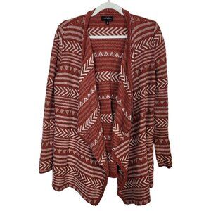 Lucky Brand Sz Med Aztec Tribal Knit Open Front Cardigan Sweater Heavyweight